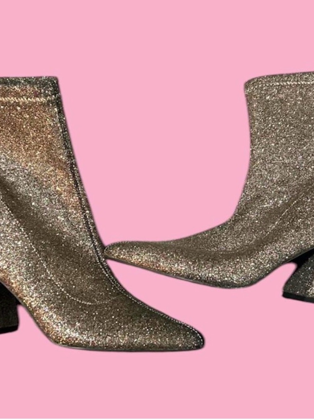 Qupid Women's Gold Glitter Pointed Ankle Booties